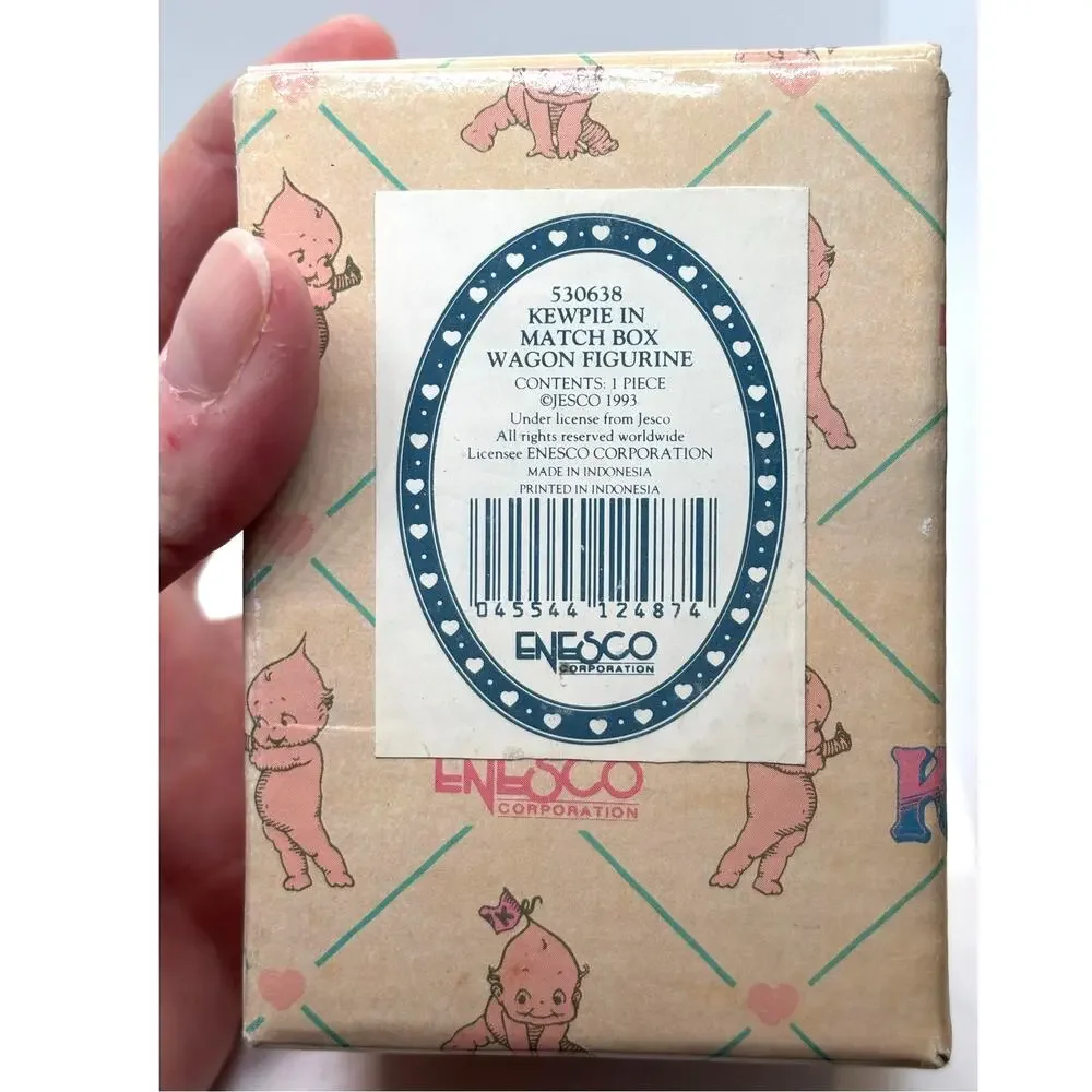 VTG 1993 Enesco, Rose O'Neill Porcelain Kewpie Doll, Match Box Wagon w/Box & Tag
